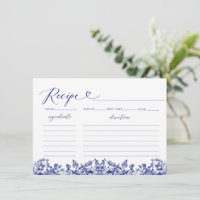 Vintag Navy Blue Floral Brautparty Rezept Card