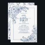 Vintag Navy Blue Floral Line Art 60. Geburtstag Einladung<br><div class="desc">Feiern Sie einen Meilenstein im Stil mit unserer Vintagen Blauen Seenplatte Art 60. Geburtstag Einladung. Von der handgeschriebenen Kalligraphie bis hin zu den Vintagen Linien-Art Corner Arrangements in elegantem marineblau Set diese Einladung für Ihren besonderen Tag. Mit dem passenden Blumenmuster auf der Rückseite jeder Karte, ist sicher, dass jeder weiß,...</div>