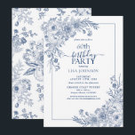 Vintag Navy Blue Floral Line Art 60. Geburtstag Einladung<br><div class="desc">Feiern Sie einen Meilenstein im Stil mit unserer Vintagen Blauen Seenplatte Art 60. Geburtstag Einladung. Von der handgeschriebenen Kalligraphie bis hin zu den Vintagen Linien-Art Corner Arrangements in elegantem marineblau Set diese Einladung für Ihren besonderen Tag. Mit dem passenden Blumenmuster auf der Rückseite jeder Karte, ist sicher, dass jeder weiß,...</div>