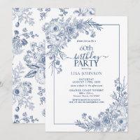 Vintag Navy Blue Floral Line Art 60. Geburtstag