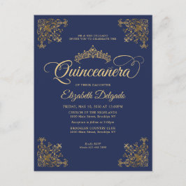 Vintag Navy Blue Gold Frame Tiara Quinceanera Postkarte
