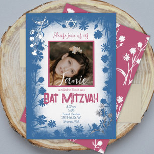 Vintag Navy Blue Mauve Pink Bat Mitzvah Foto Folieneinladung