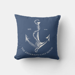 Vintag Navy Blue Nautical Anchor Lake Beach Boat Kissen