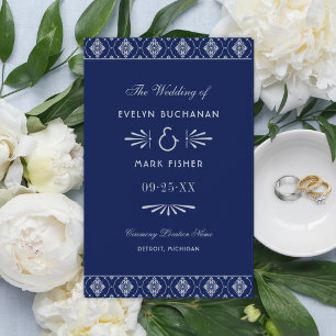 Vintag Navy Blue Silver Art Deco Hochzeitsprogramm