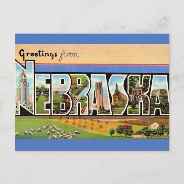 Vintag Nebraska Postkarte (Vorderseite)