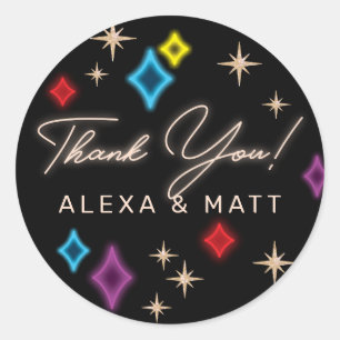 Vintag Neon Stars Vegas Wedding Vielen Dank Runder Aufkleber
