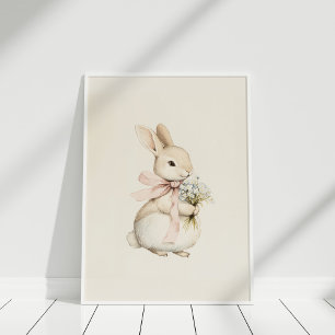Vintag neutraler Niedlicher Hase mit Blume Kinderz Poster