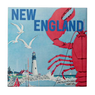 Vintag New England Lobster Lighthouse Travel Fliese
