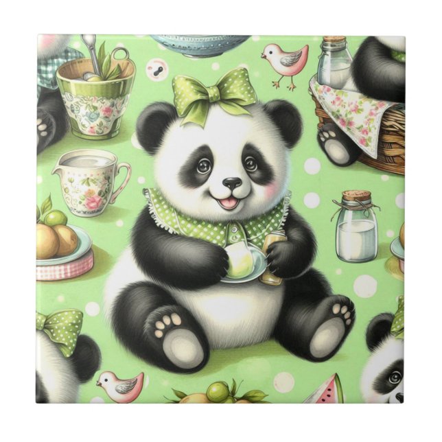 Vintag Niedlich Baby Panda Fliese (Vorderseite)