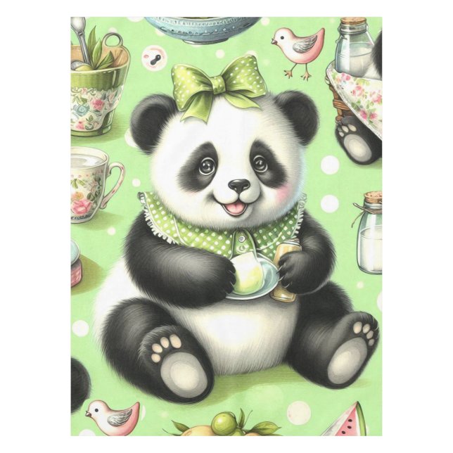 Vintag Niedlich Baby Panda Tischdecke (Vorderseite)