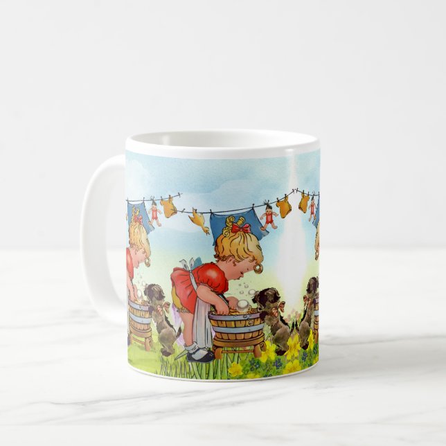 Vintag Niedliche Kleine Girl Kaffeetasse (Vorderseite Links)