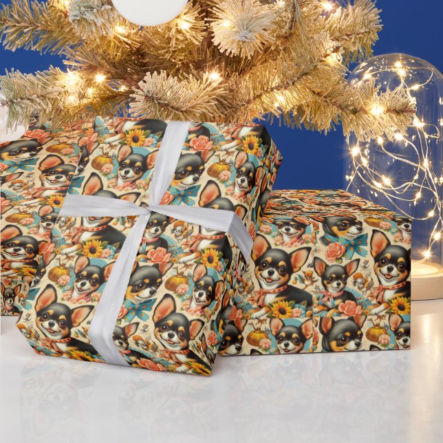 Vintag Niedliche nahtlose Chihuahua Geschenkpapier (Feiertage)