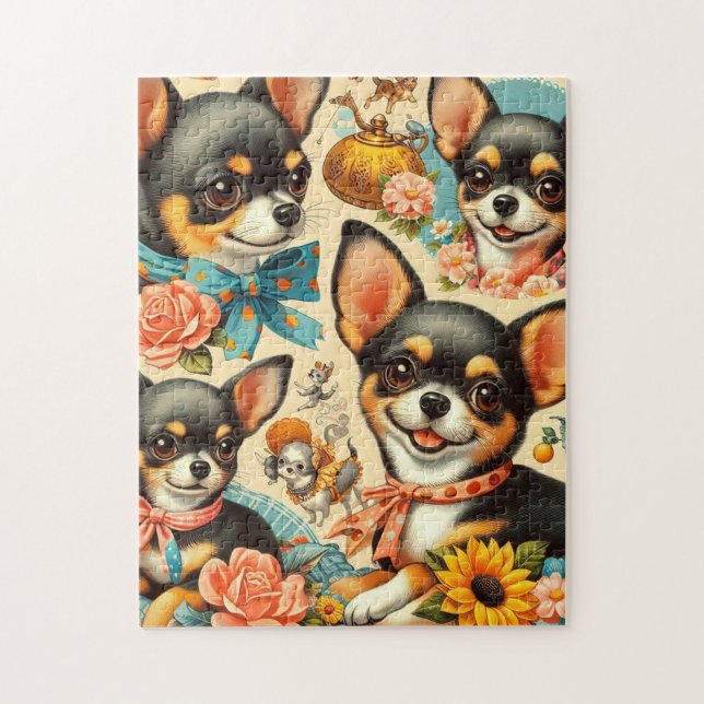 Vintag Niedliche nahtlose Chihuahua Puzzle (Vertikal)