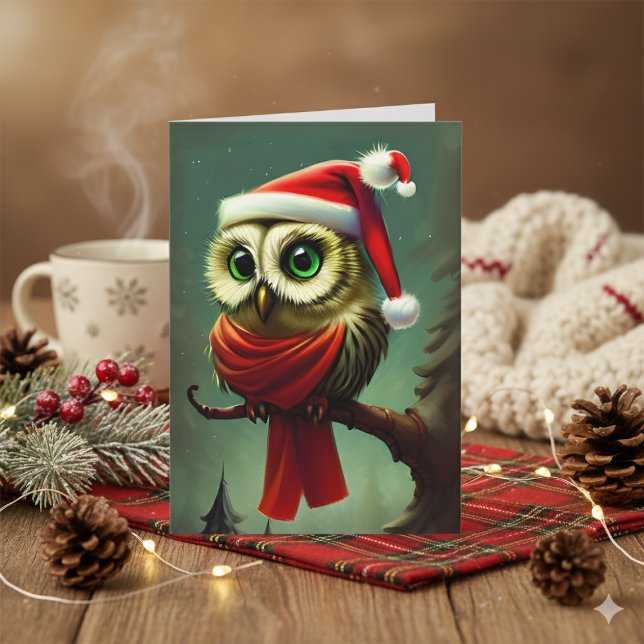 Vintag Niedliche Weihnachtsfeiern Feiertagskarte (Vintage Cute Santa Owl Christmas Holiday Card)