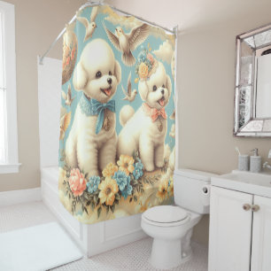 Vintag Niedlicher Bichon Frisé Illustration Duschvorhang
