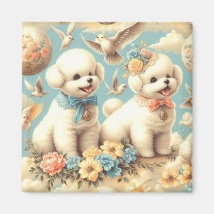 Vintag Niedlicher Bichon Frisé Illustration Magnet
