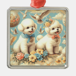 Vintag Niedlicher Bichon Frisé Illustration Ornament Aus Metall