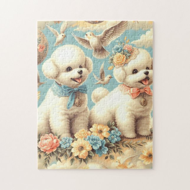 Vintag Niedlicher Bichon Frisé Illustration Puzzle (Vertikal)
