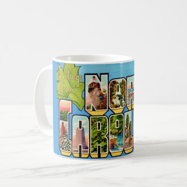 Vintag North Carolina Greetings Kaffeetasse (Vorderseite Links)