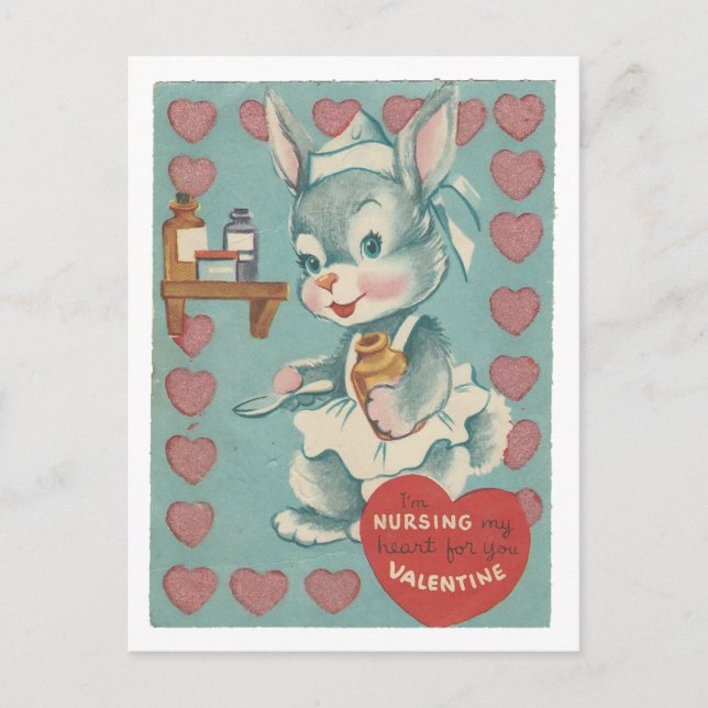 Vintag Nurse Bunny Valentine Feiertagspostkarte (Vorderseite)
