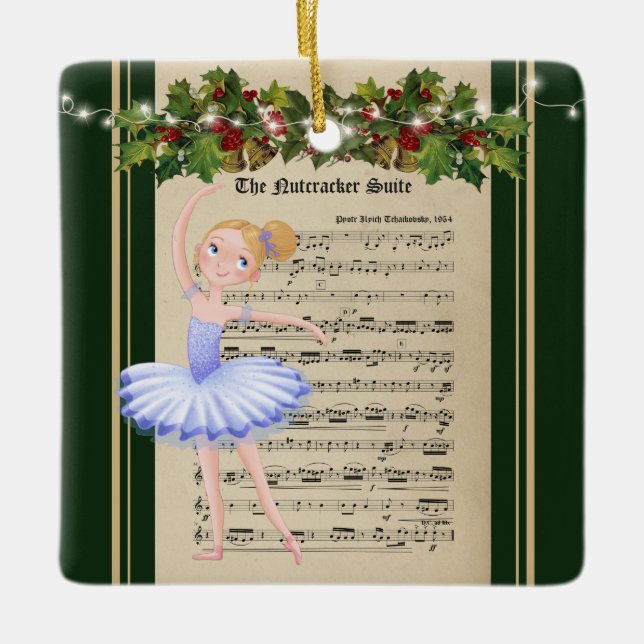 Vintag Nutcracker Sheet Music Blond Ballerina Keramikornament (Vorderseite)