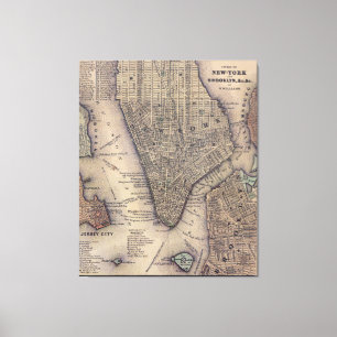 Vintag NYC und Brooklyn Map (1847) Leinwanddruck