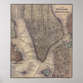 Vintag NYC und Brooklyn Map (1847) Poster