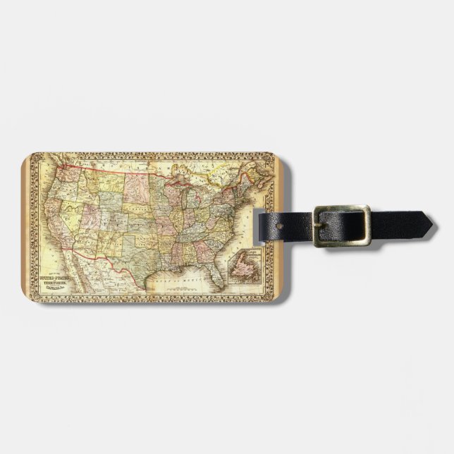 Vintag Old United Staaten USA General Map Gepäckanhänger (Vorderseite horizontal)