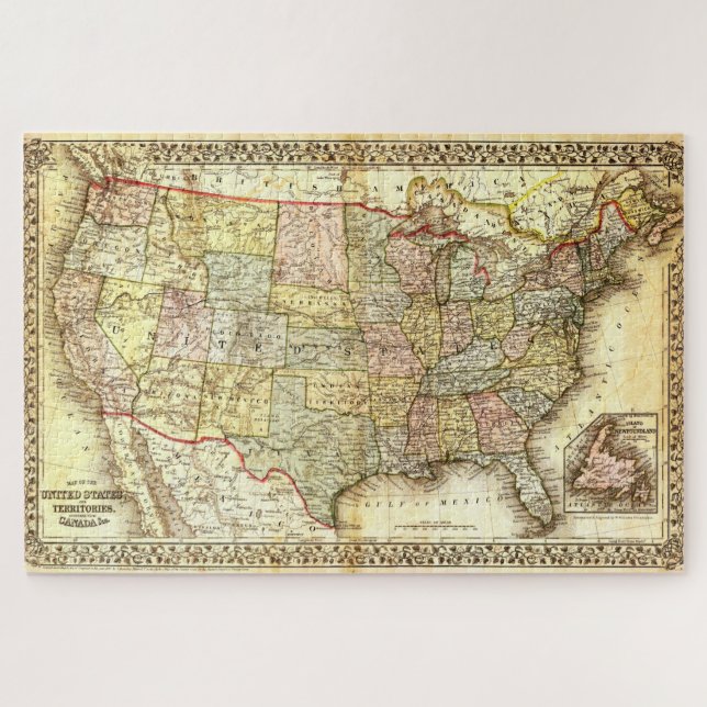 Vintag Old United Staaten USA General Map Puzzle (Horizontal)