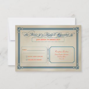 Vintag Orange, Aquamarin & Blue DIY Wedding RSVP Karte