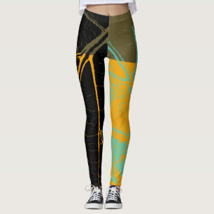 Vintag Orange Black Leaf Leggings