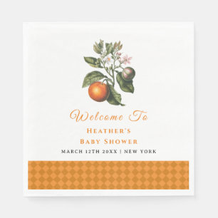 Vintag Orange Gingham Citrus Baby Dusche Willkomme Serviette