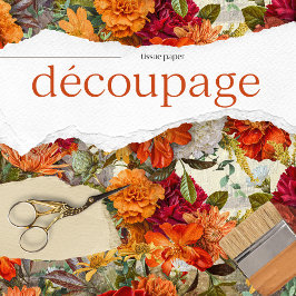 Vintag Orange Rustikale Blumendekoupage Seidenpapier