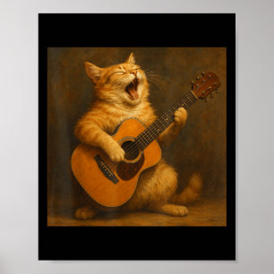 Vintag Orange Tabby Cat Playing Guitar Poster