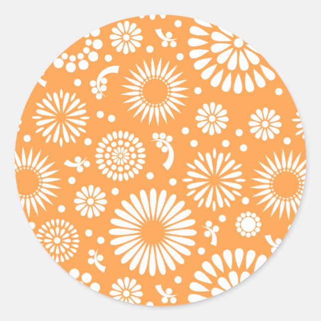 Vintag orangefarbene Blume Runder Aufkleber (Vorderseite)