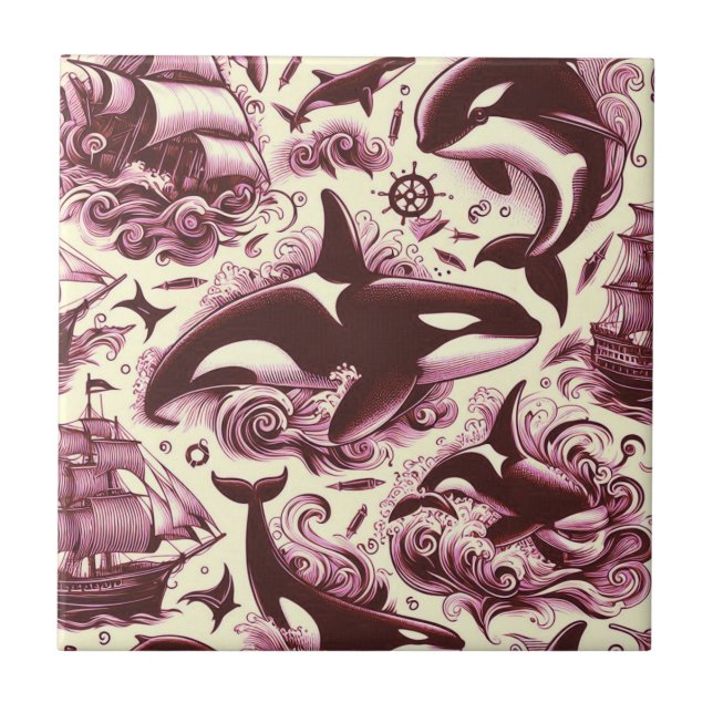 Vintag Orca Nautic Seamless Fliese (Vorderseite)