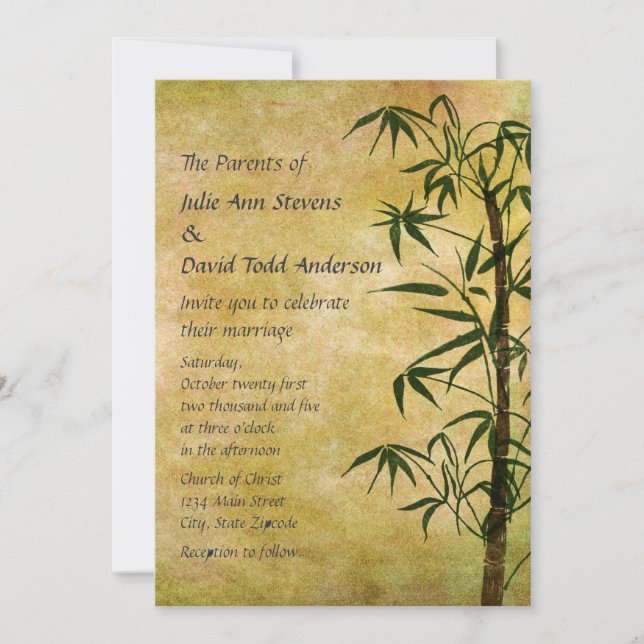 Vintag Oriental Bamboo 2 Wedding Einladung (Vorderseite)