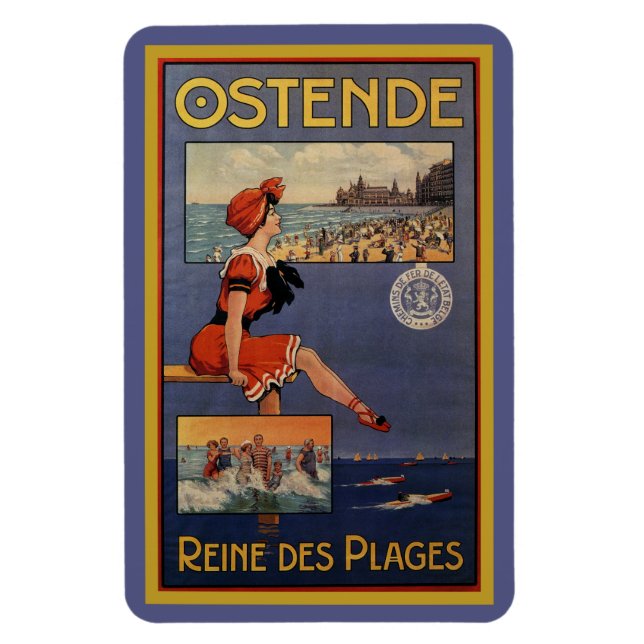 Vintag Ostende Sommerurlaubsreise Schönheit des Ba Magnet (Vertikal)