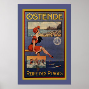 Vintag Ostende Sommerurlaubsreise Schönheit des Ba Poster
