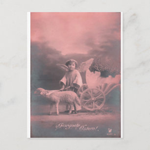 Vintag *Ostergel und -Lamm* Feiertagspostkarte