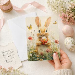 Vintag Osterhase Ei in Wildblumen Feiertagskarte