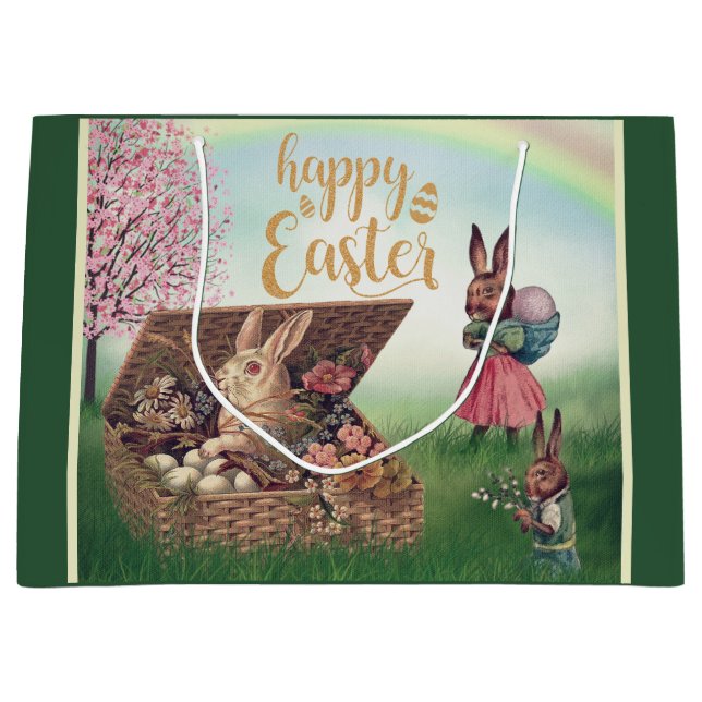Vintag Osterhase Große Geschenktüte (Vorderseite)