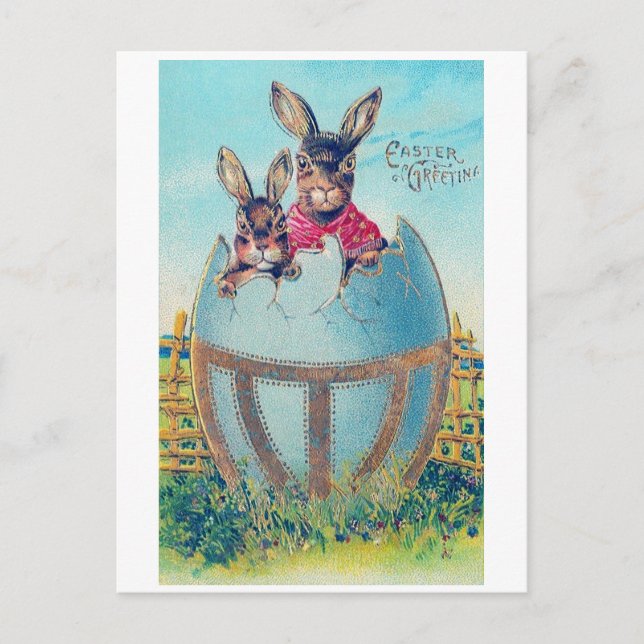 Vintag Osterhase Großes Ei Postkarte (Vorderseite)