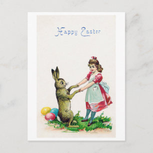 Vintag Osterhase mit Girl Postkarte
