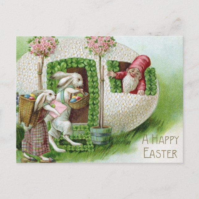 Vintag Osterhase und Ostereiergarten Postkarte (Vorderseite)