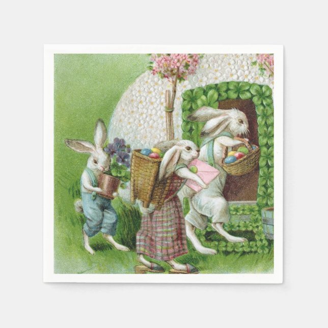 Vintag Osterhase und Ostereiergarten Serviette (Vorderseite)