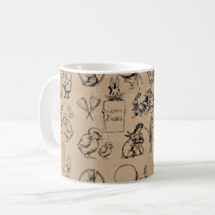 Vintag Osterhasen und Chick Kraft Brown Kaffeetasse