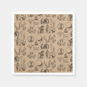 Vintag Osterhasen und Chick Kraft Brown Serviette