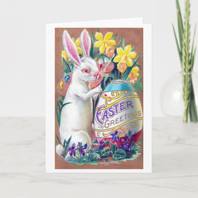 Vintag Ostern Blume Bunny Ei Karte (Vorderseite)
