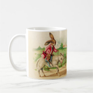 Vintag Ostern Bunny Rabbit Riding Lambs Grüße Kaffeetasse
